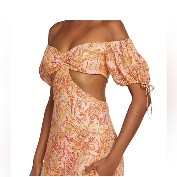 NWT Agua by Agua Bendita  Cielo Vuelo Atardecer Puff Sleeve Cut Out Dress Sz M - Picture 3 of 8